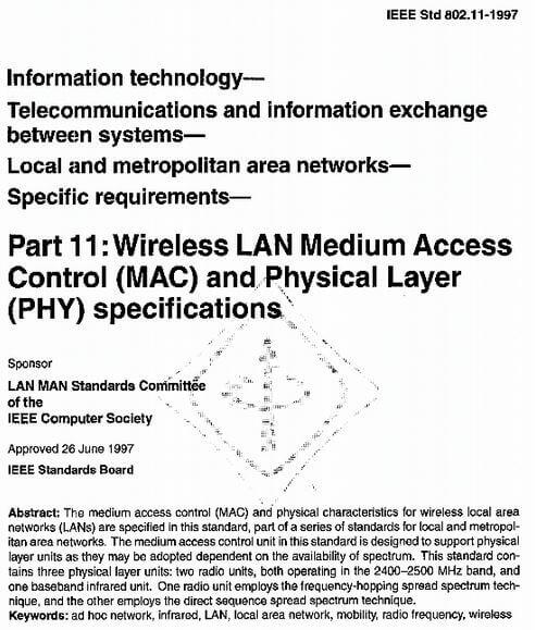 Strona tytułowa oryginalnego standardu IEEE 802.11-1997