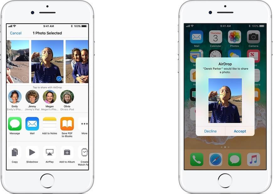 Przesyłanie zdjęć za pomocą AirDrop, źródło: apple.com