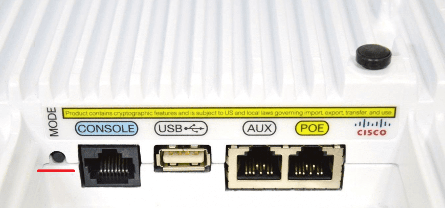 Tylna obudowa Access Pointa Cisco z zaznaczonym przyciskiem Mode, źródło: dedicatednetworksinc.com