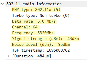 Informacje zebrane z radia stacji klienckiej